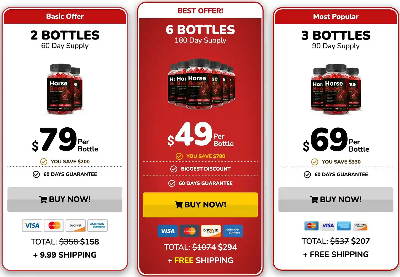 Horse Boost Pricing — 2, 3 and 6 Bottle Packages